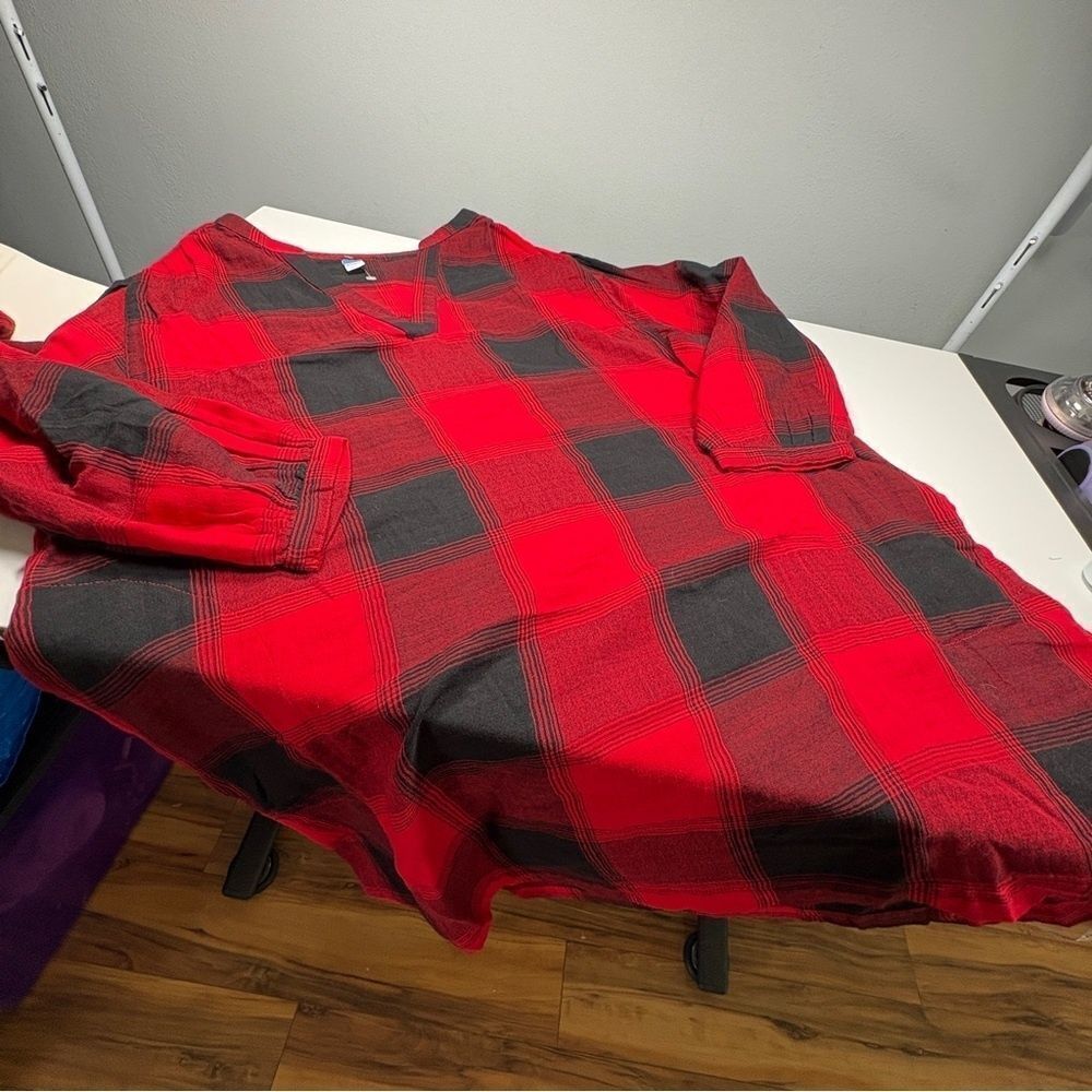 Buffalo plaid mini dress popover v neck size xl nwot